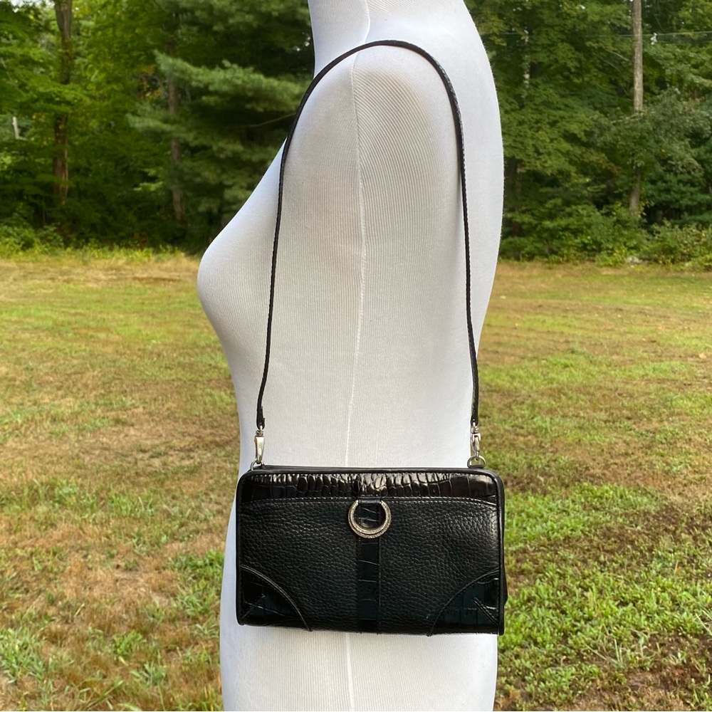 BRIGHTON BAG WRISTLET SHOULDER BLACK PEBBLED LEATHER CROCO LOOK MAGNET CLOSE